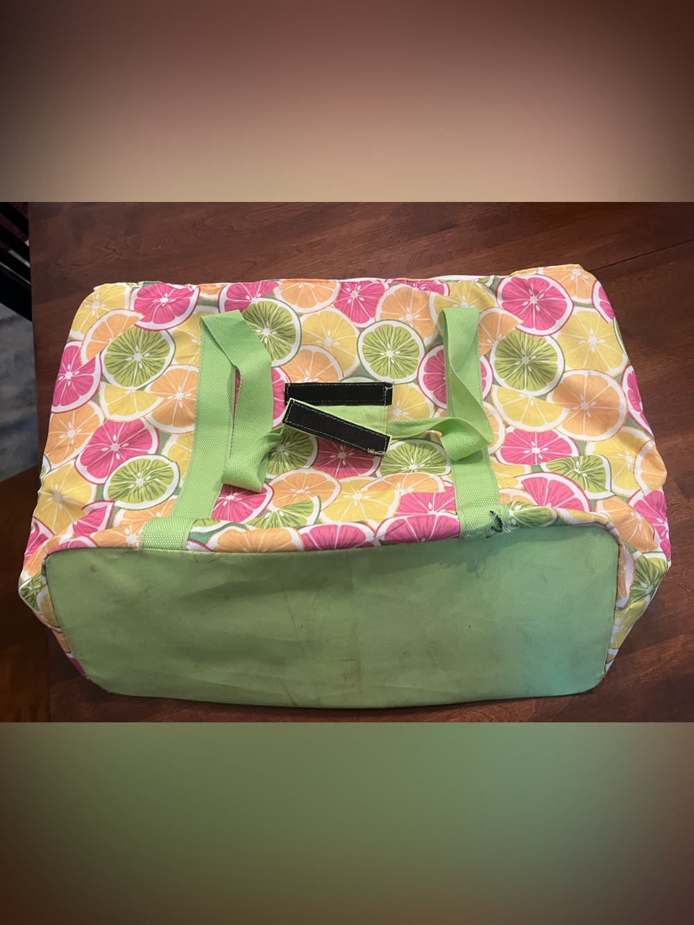 Green Citrus Print Tote Bag - TCL insulated dual compartment cooler bag